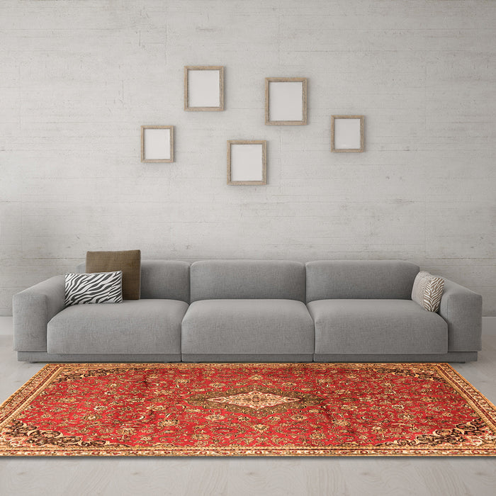 Machine Washable Persian Orange Traditional Area Rugs in a Living Room, wshtr1207org