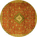 Round Machine Washable Persian Yellow Traditional Rug, wshtr1207yw