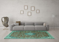 Machine Washable Persian Turquoise Traditional Rug, wshtr1207turq