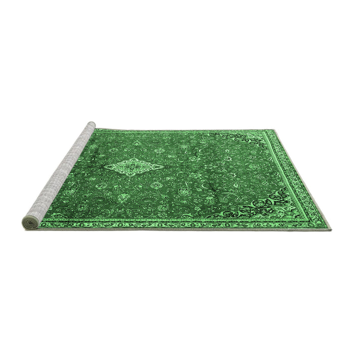 Sideview of Machine Washable Persian Emerald Green Traditional Area Rugs, wshtr1207emgrn