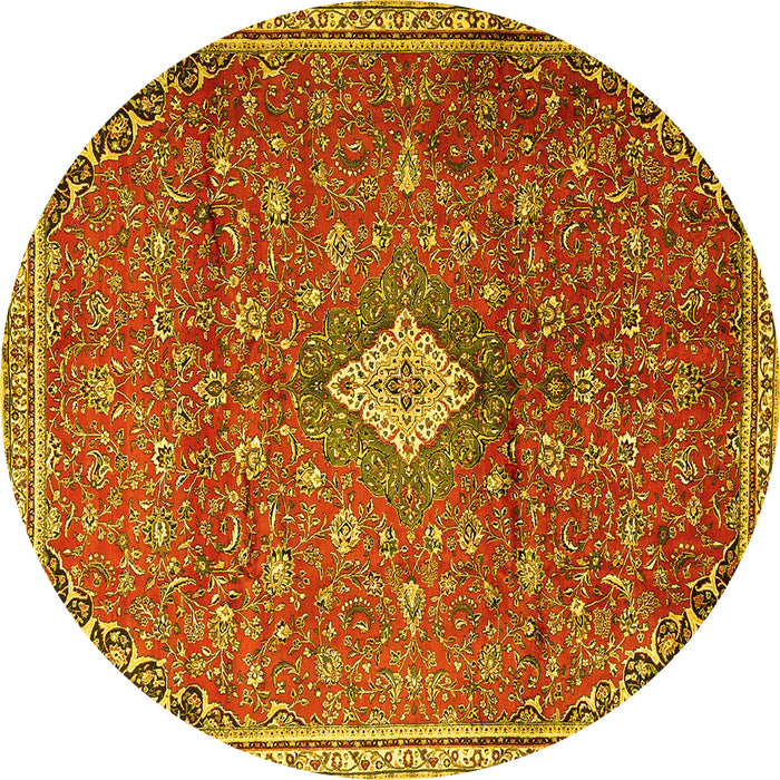 Round Persian Yellow Traditional Rug, tr1207yw