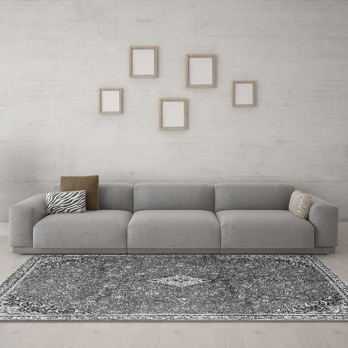 Machine Washable Persian Gray Traditional Rug in a Living Room,, wshtr1207gry