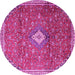 Round Machine Washable Persian Pink Traditional Rug, wshtr1207pnk