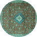 Round Machine Washable Persian Turquoise Traditional Area Rugs, wshtr1207turq