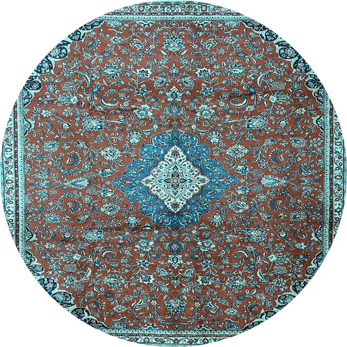 Round Machine Washable Persian Light Blue Traditional Rug, wshtr1207lblu