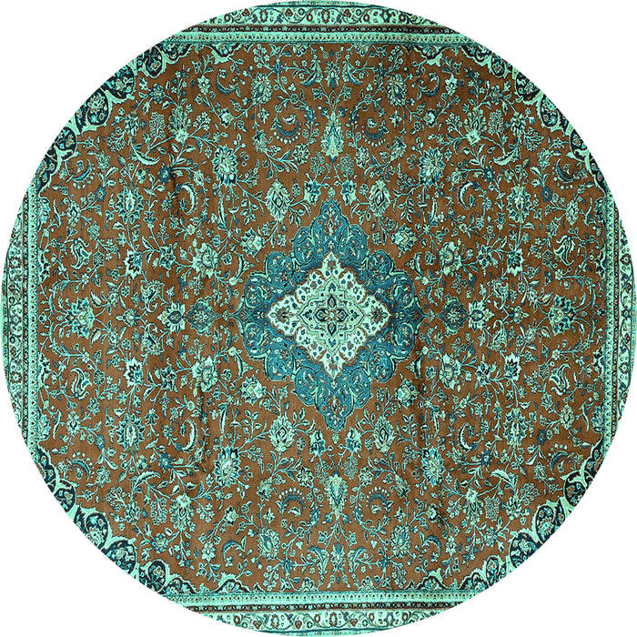 Round Persian Turquoise Traditional Rug, tr1207turq