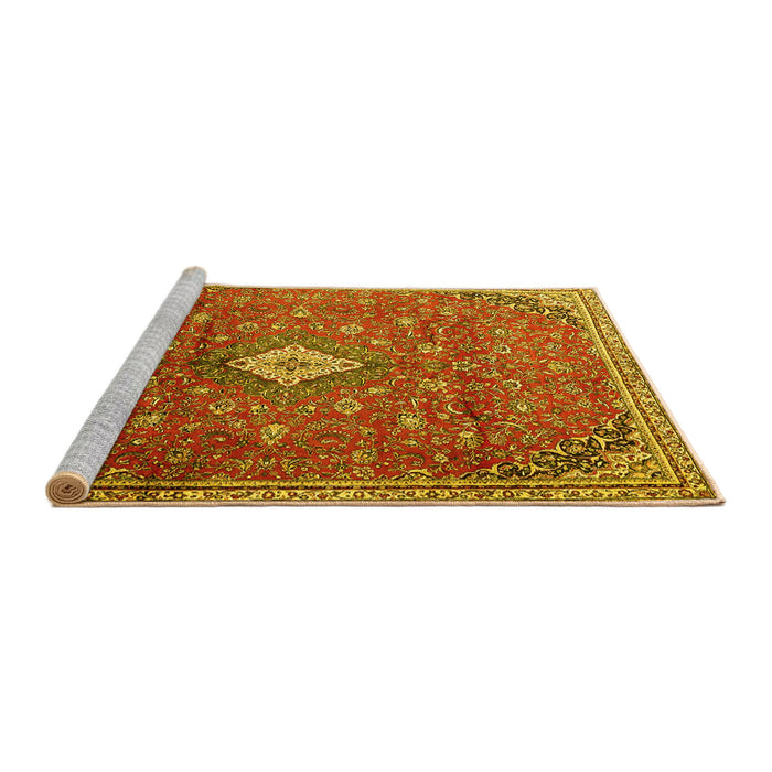 Sideview of Machine Washable Persian Yellow Traditional Rug, wshtr1207yw