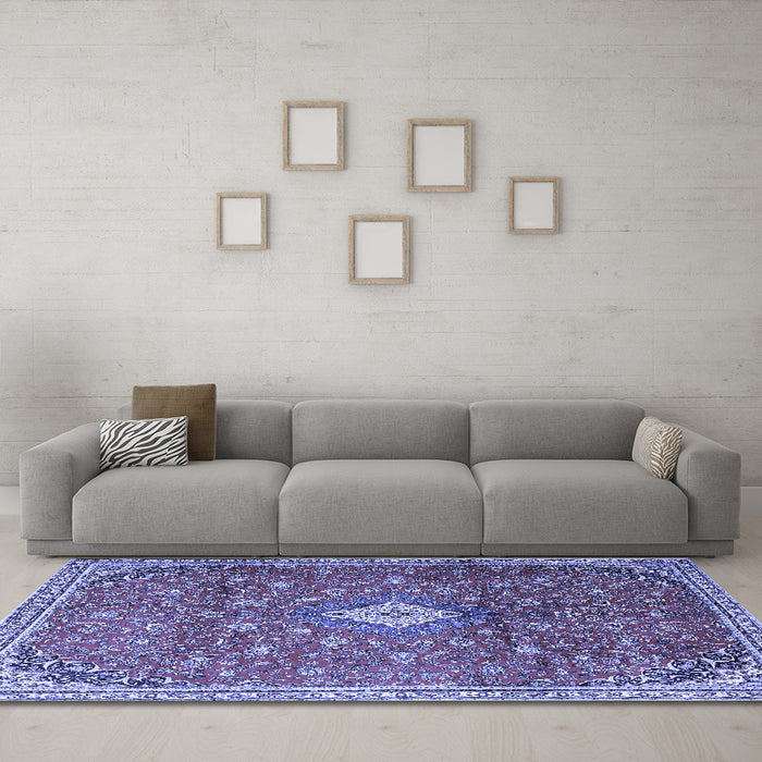 Machine Washable Persian Blue Traditional Rug in a Living Room, wshtr1207blu