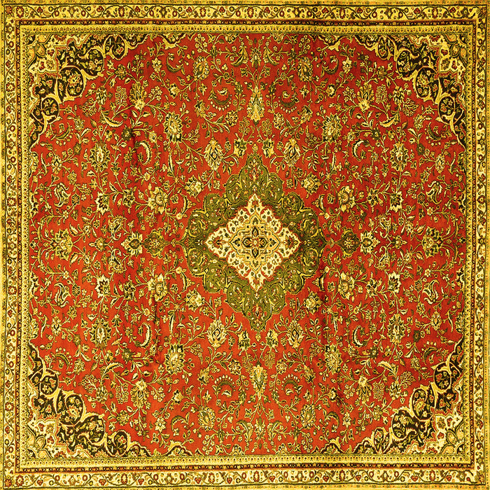 Square Machine Washable Persian Yellow Traditional Rug, wshtr1207yw