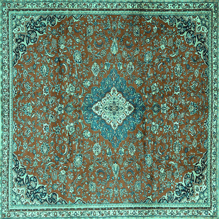 Square Machine Washable Persian Turquoise Traditional Area Rugs, wshtr1207turq