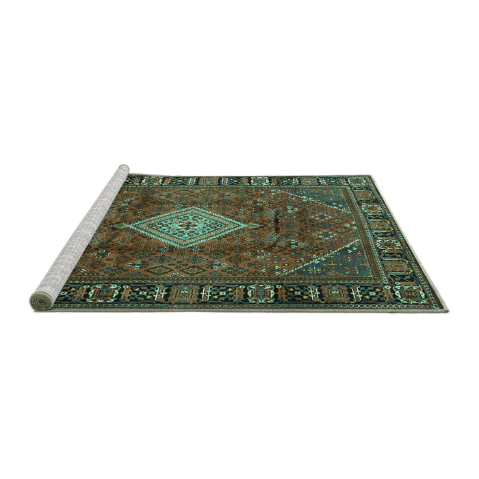 Sideview of Machine Washable Persian Turquoise Traditional Area Rugs, wshtr1208turq