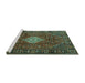 Sideview of Machine Washable Persian Turquoise Traditional Area Rugs, wshtr1208turq