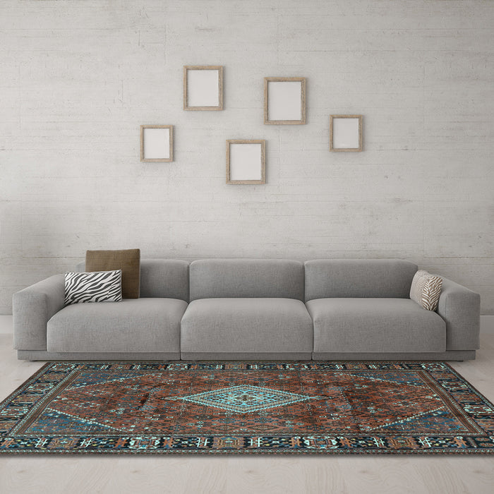 Machine Washable Persian Light Blue Traditional Rug in a Living Room, wshtr1208lblu