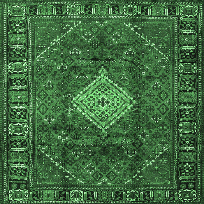Square Persian Emerald Green Traditional Rug, tr1208emgrn