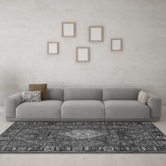 Machine Washable Persian Gray Traditional Rug in a Living Room,, wshtr1208gry