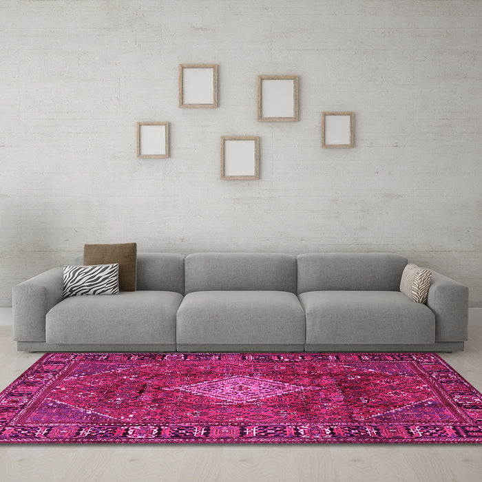 Machine Washable Persian Pink Traditional Rug in a Living Room, wshtr1208pnk