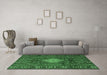 Machine Washable Persian Emerald Green Traditional Area Rugs in a Living Room,, wshtr1208emgrn