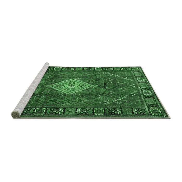 Sideview of Machine Washable Persian Emerald Green Traditional Area Rugs, wshtr1208emgrn