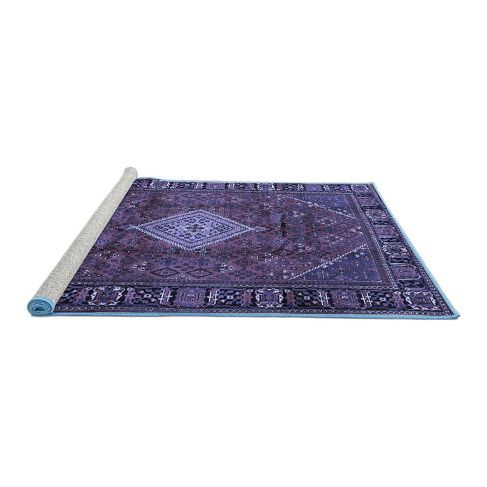 Sideview of Machine Washable Persian Blue Traditional Rug, wshtr1208blu