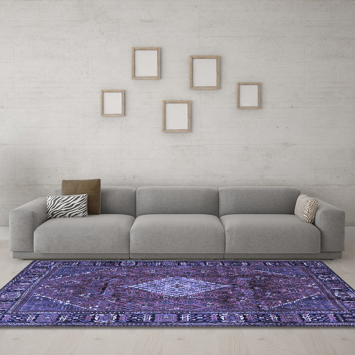 Machine Washable Persian Blue Traditional Rug in a Living Room, wshtr1208blu