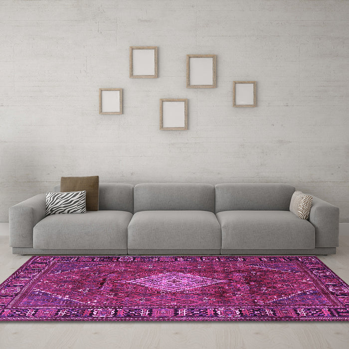 Machine Washable Persian Purple Traditional Area Rugs in a Living Room, wshtr1208pur