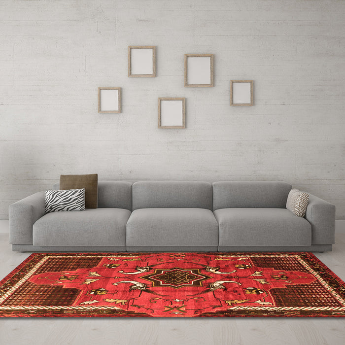 Machine Washable Persian Orange Traditional Area Rugs in a Living Room, wshtr1209org
