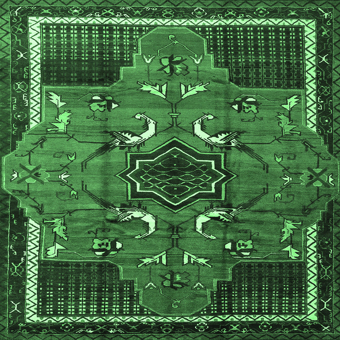 Square Machine Washable Persian Emerald Green Traditional Area Rugs, wshtr1209emgrn