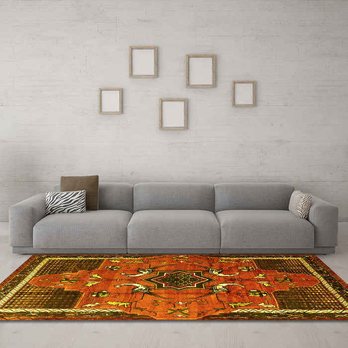 Machine Washable Persian Yellow Traditional Rug in a Living Room, wshtr1209yw