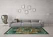 Machine Washable Persian Turquoise Traditional Area Rugs in a Living Room,, wshtr1209turq