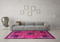 Machine Washable Persian Pink Traditional Rug, wshtr1209pnk