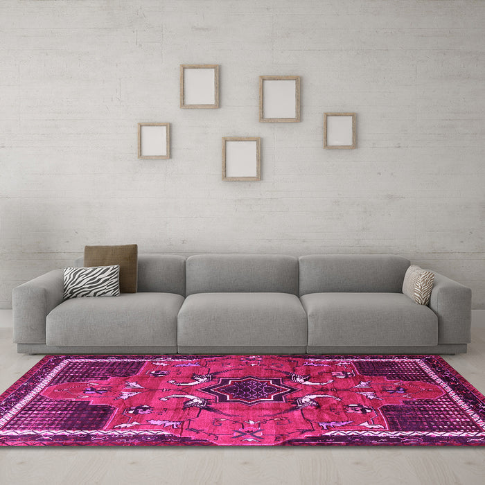 Machine Washable Persian Pink Traditional Rug in a Living Room, wshtr1209pnk