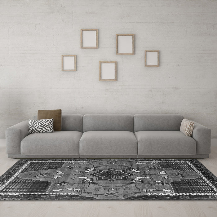 Machine Washable Persian Gray Traditional Rug in a Living Room,, wshtr1209gry
