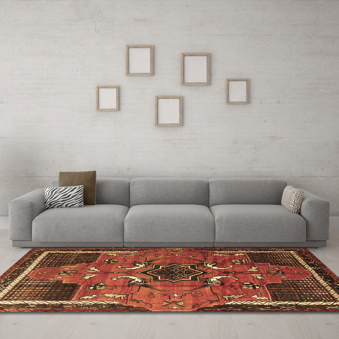 Machine Washable Persian Brown Traditional Rug in a Living Room,, wshtr1209brn