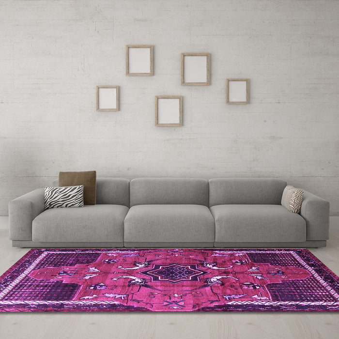 Machine Washable Persian Purple Traditional Area Rugs in a Living Room, wshtr1209pur