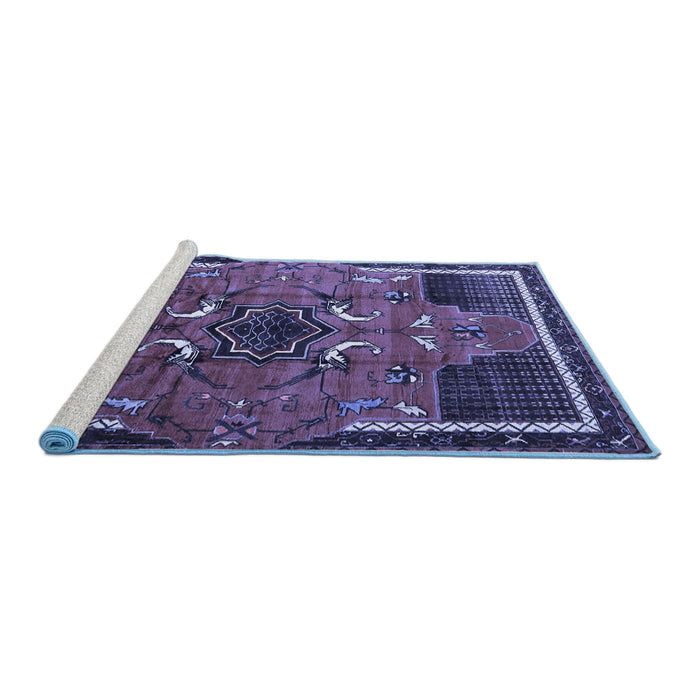 Sideview of Machine Washable Persian Blue Traditional Rug, wshtr1209blu