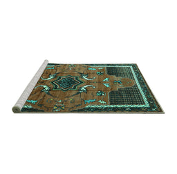 Sideview of Machine Washable Persian Turquoise Traditional Area Rugs, wshtr1209turq