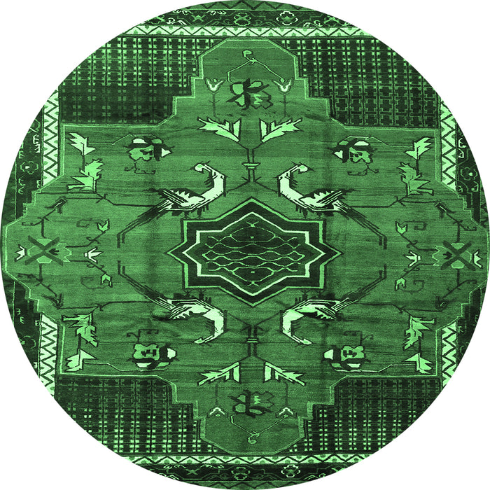 Round Machine Washable Persian Emerald Green Traditional Area Rugs, wshtr1209emgrn
