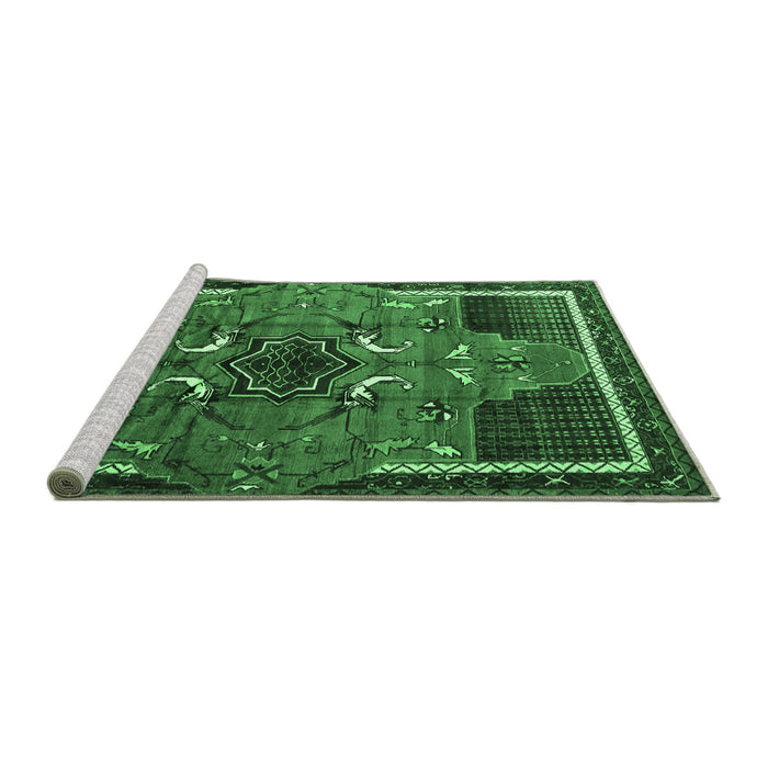 Sideview of Machine Washable Persian Emerald Green Traditional Area Rugs, wshtr1209emgrn