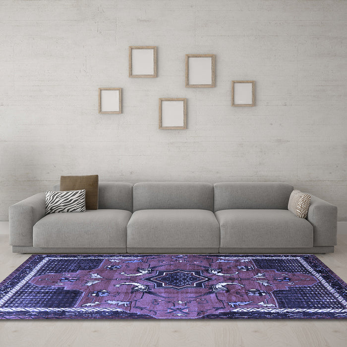 Machine Washable Persian Blue Traditional Rug in a Living Room, wshtr1209blu
