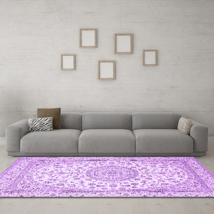 Machine Washable Medallion Purple Traditional Area Rugs in a Living Room, wshtr120pur
