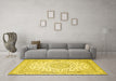 Machine Washable Medallion Yellow Traditional Rug in a Living Room, wshtr120yw