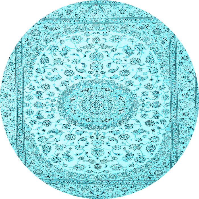 Round Machine Washable Medallion Light Blue Traditional Rug, wshtr120lblu