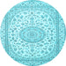 Round Machine Washable Medallion Light Blue Traditional Rug, wshtr120lblu