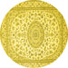 Round Machine Washable Medallion Yellow Traditional Rug, wshtr120yw