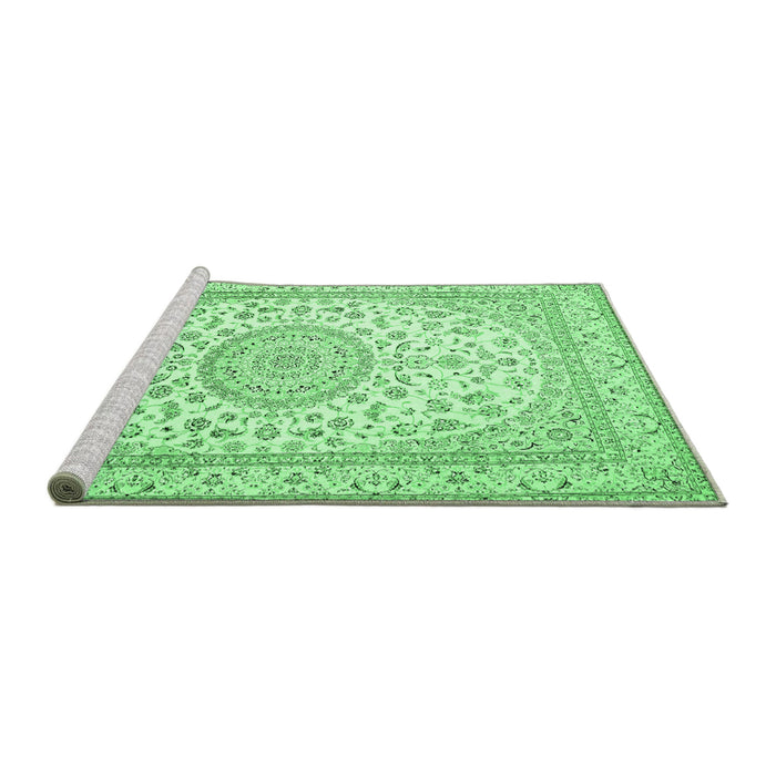 Sideview of Machine Washable Medallion Emerald Green Traditional Area Rugs, wshtr120emgrn