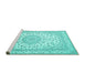 Sideview of Machine Washable Medallion Turquoise Traditional Area Rugs, wshtr120turq