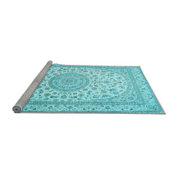 Sideview of Machine Washable Medallion Light Blue Traditional Rug, wshtr120lblu