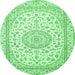 Round Machine Washable Medallion Emerald Green Traditional Area Rugs, wshtr120emgrn