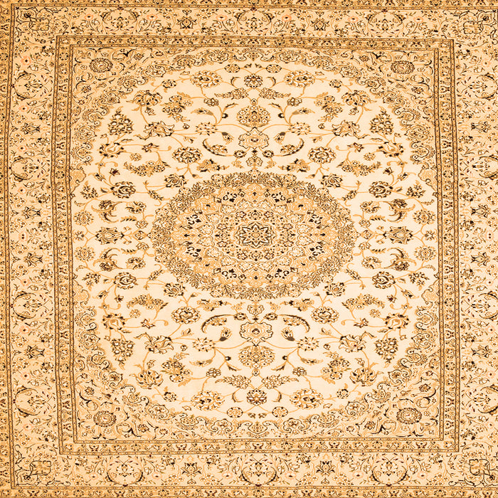 Round Machine Washable Medallion Orange Traditional Area Rugs, wshtr120org