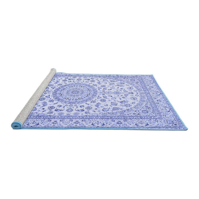 Sideview of Machine Washable Medallion Blue Traditional Rug, wshtr120blu